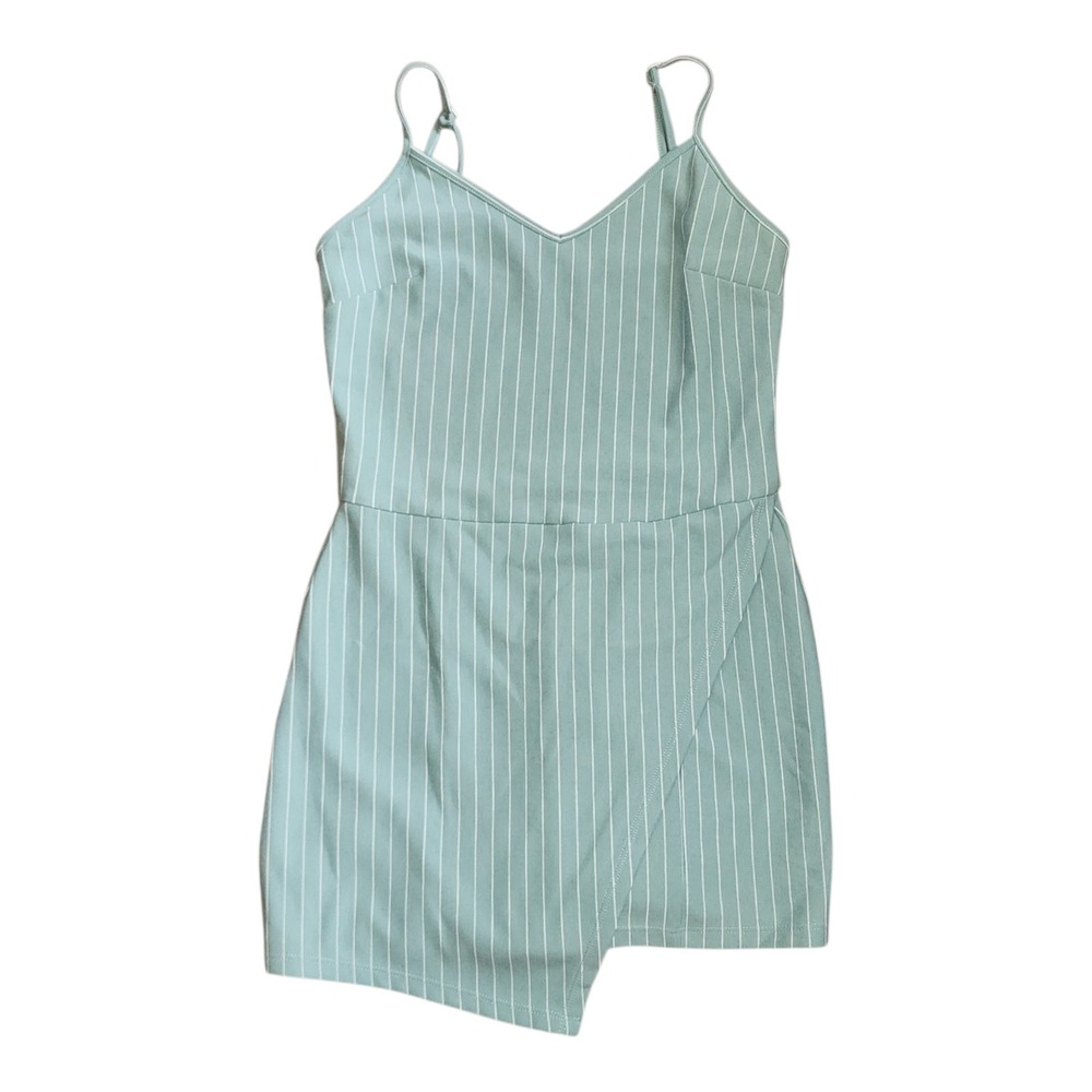 Popular Basics Romper Womens Size M Medium Blue Striped Summer Date Party - Picture 1 of 5
